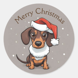 Adesivos de Natal de Dachshund Fofo com Chapéu de 