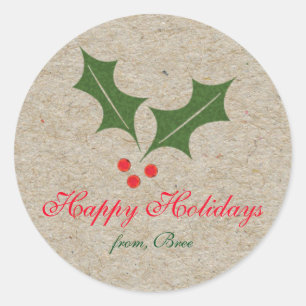 Adesivos de Natal de Papel Kraft com Folhas de Aze