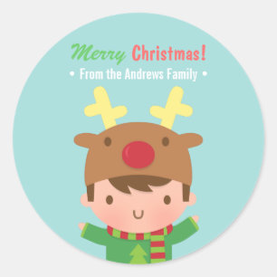 Adesivos de Natal do Menino Rena Fofo