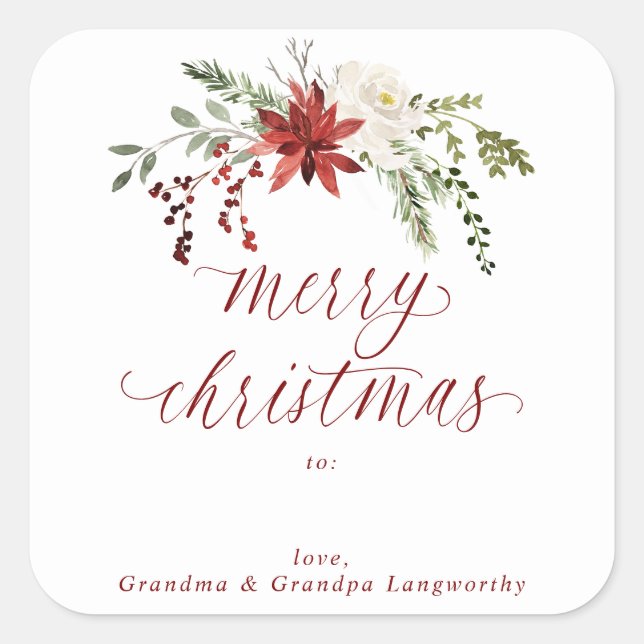 Adesivos de Natal Elegantes para Presentes Aquarel (Frente)