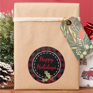 Adesivos de Natal Feliz Xadrez Vermelho com Azevin