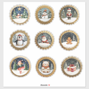 Adesivos de Natal Redondos a Dourado e Selos de En