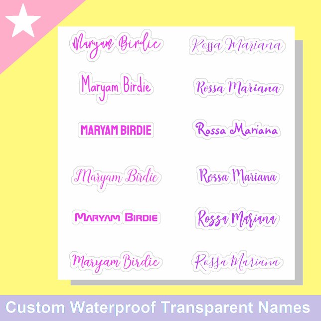 Adesivos de Nome Fofo e Elegante para Meninas (Pink purple name stickers
Girly name labels
Stylish stickers for girls)