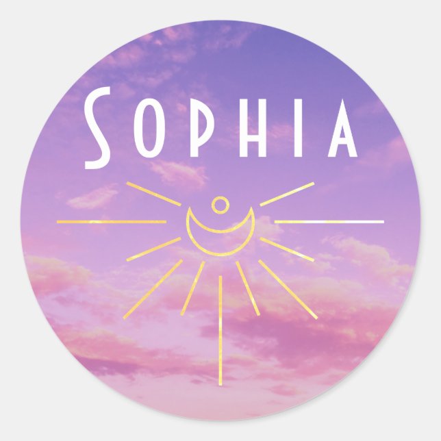 Adesivos de Nome Sophia Redondos Boho Hippie Sol (Frente)