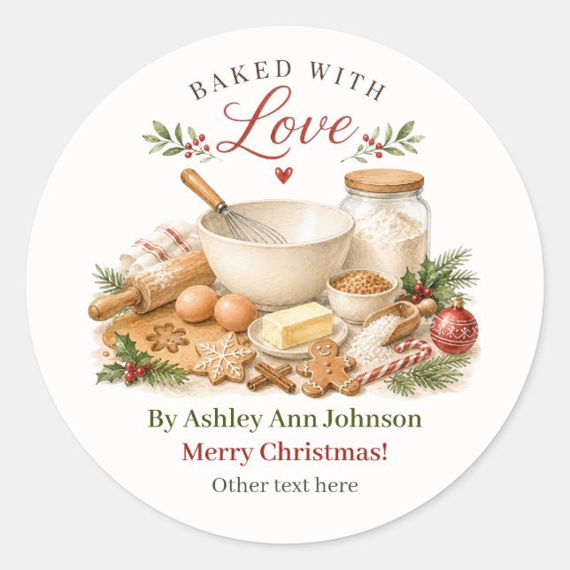 Adesivos de Padaria de Natal Assados Com Amor (Frente)