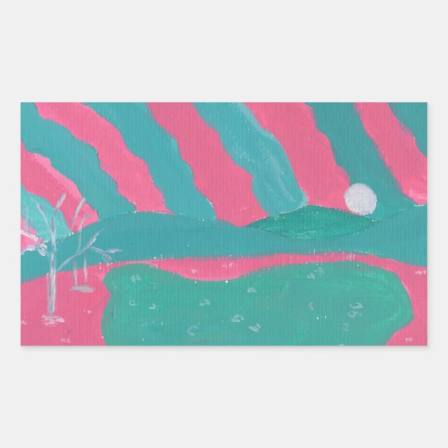 Adesivos de Paisagem Rosa e Verde Minimalista (Frente)