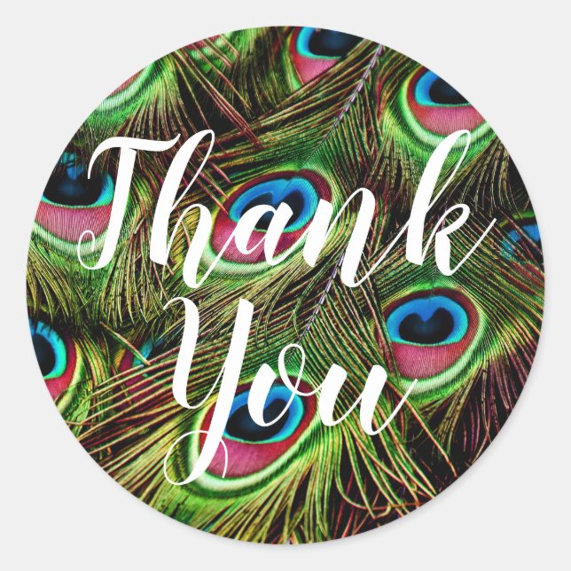 Adesivos de Pena de Pavão Obrigado (Frente)