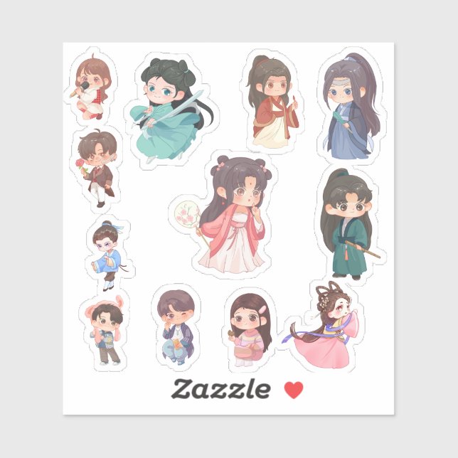 Adesivos de Personagens Kawaii Fofos Chibi (Folha)