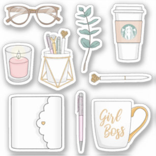 Adesivos de planejador branco de café para garota 