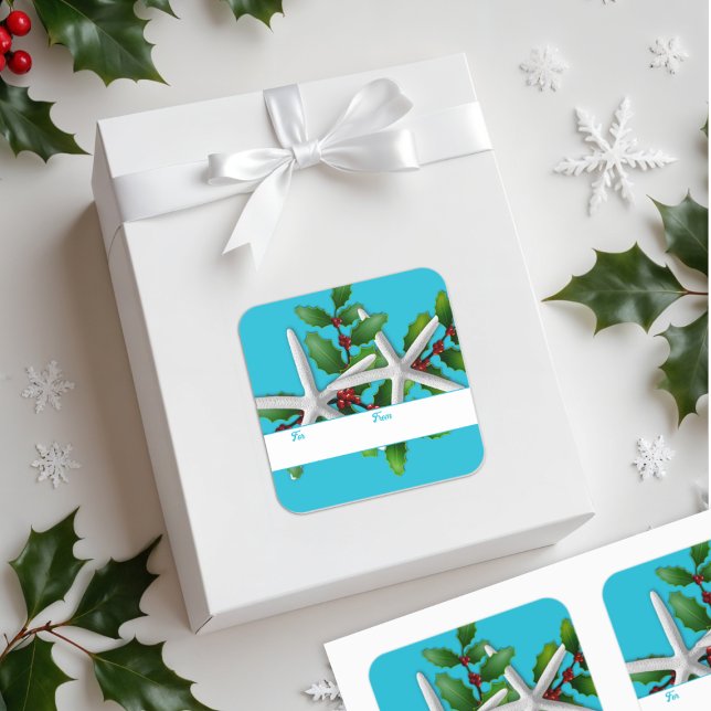 Adesivos de presente de Natal Starfish n Holly Aqu (Criador carregado)