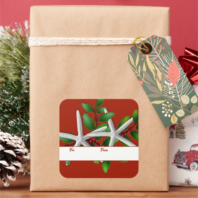 Adesivos de presente de Natal Starfish n Holly Red (Feriado)