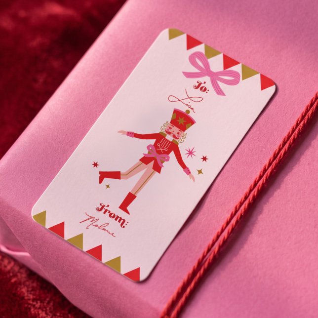 Adesivos de Presente de Natal To/From Nutcracker E (Nutcracker Ballet To/From Pink Christmas Gift Label)