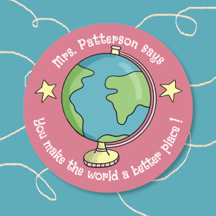 Adesivos de Recompensa Doodle Globo Rosa