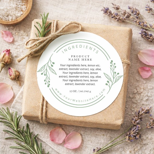 Adesivos de Rótulo de Ingredientes de Coroa Botâni (Green Botanical Wreath Ingredients Label Stickers)