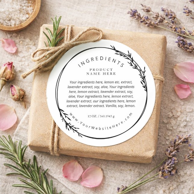 Adesivos de Rótulo de Ingredientes Modernos Coroa  (Wheat Wreath Modern Ingredients Label Stickers)