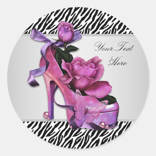 Adesivos de Sapato de Salto Alto Rosa Choque Zebra (Frente)