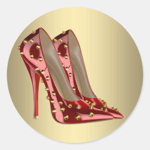 Adesivos de Sapato Vermelho Dourado de Salto Alto