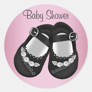 Adesivos de sapatos de bebê preto para chá de bebê