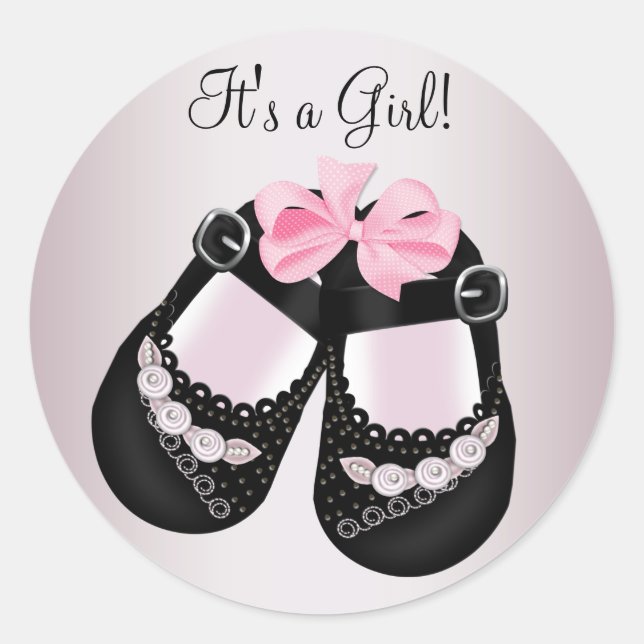 Adesivos de sapatos de bebê preto para chá de bebê (Frente)