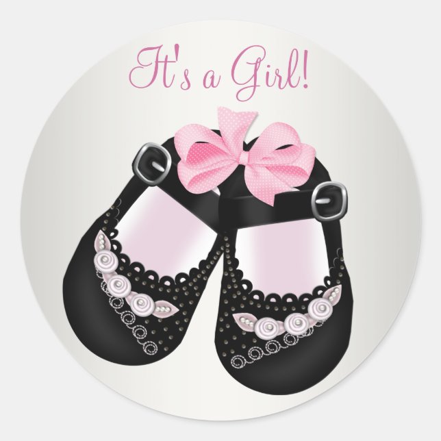 Adesivos de sapatos de bebê preto para chá de bebê (Frente)