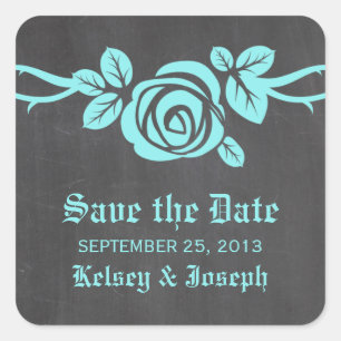 Adesivos de Save the Date Rosa Chalkboard Aqua