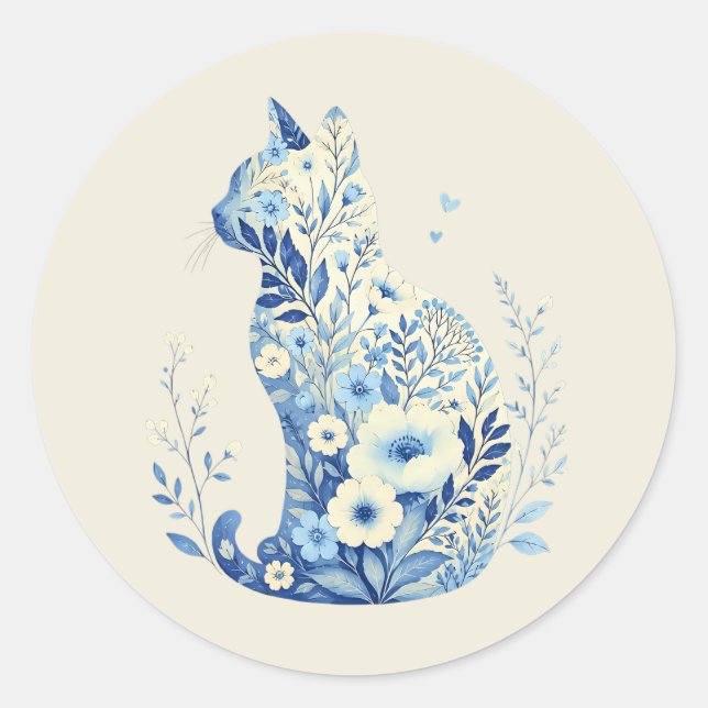 Adesivos de Silhueta de Gato com Flores Silvestres (Frente)