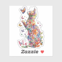 Adesivos de silhueta de gato floral com borboletas