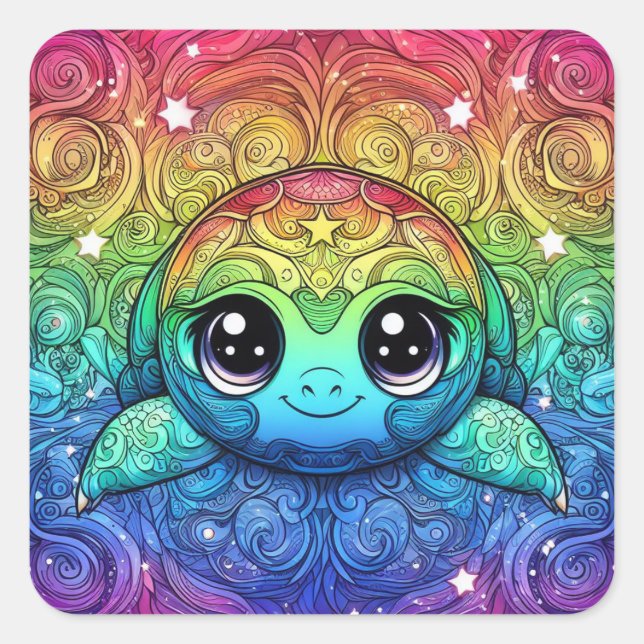 Adesivos de tartaruga arco-íris feliz (Frente)