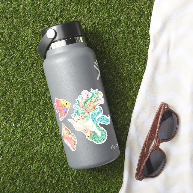 Adesivos de vinil de sereia, peixe, concha (HydroFlask Insitu)