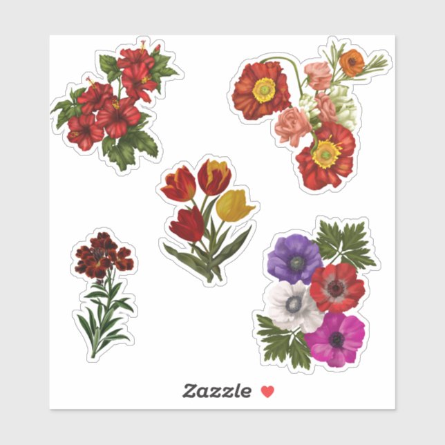 Adesivos de Vinil Personalizados Flores Vermelhas (Folha)