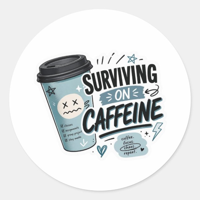 Adesivos de Volta às Aulas Sobrevivendo à Cafeína (Frente)