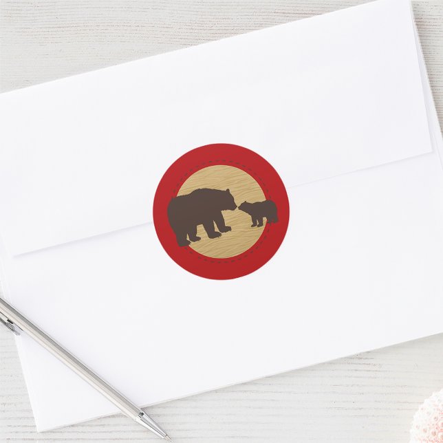 Adesivos de Xadrez Mama Bear Northwoods (Lumberjack Buffalo Plaid Mama Bear Northwoods Stickers. Perfect for party favors or envelope seals!)
