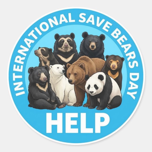 Adesivos do dia internacional de salvar os ursos. (Frente)