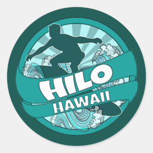 adesivos do logotipo do surfista teal Hilo Hawaii