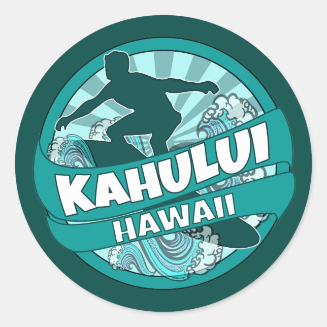 Adesivos do logotipo do surfista teal Kahului Hawa (Frente)
