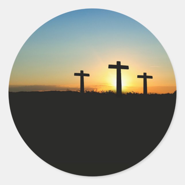 Adesivos do pôr do sol de Jesus com três cruzes (Frente)