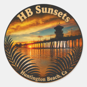 Adesivos do pôr do sol do píer de Huntington Beach