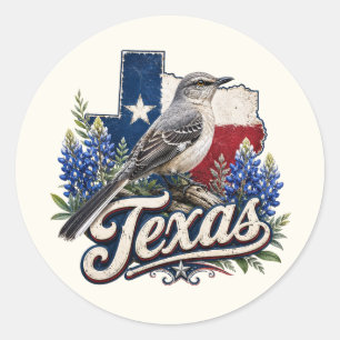 Adesivos do Texas Mockingbird Com Flores Bluebonne