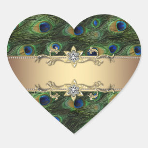Adesivos Elegantes de Pavão Verde Esmeralda Dourad