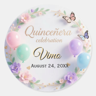 Adesivos Elegantes de Quinceañera em Pastel
