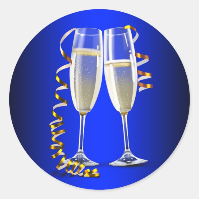 Adesivos Elegantes de Taça de Champanhe Azul e Dou (Frente)