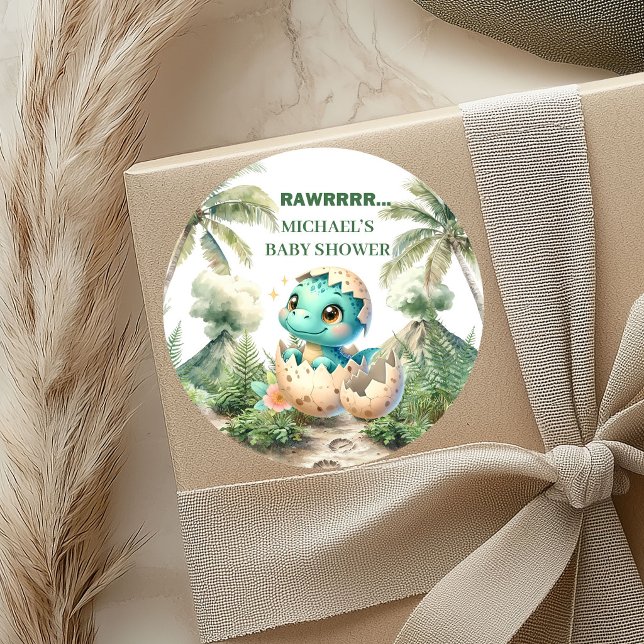 Adesivos Em Breve Bebê Dino Decoração de Chuva (Hatching Soon Stickers Baby Dino Shower Decor)