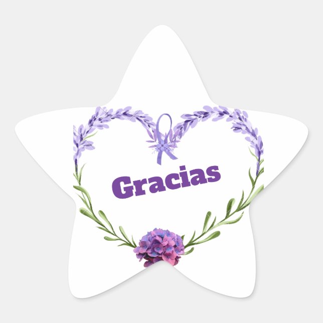 Adesivos em forma de estrela "Gracias" com flores  (Frente)