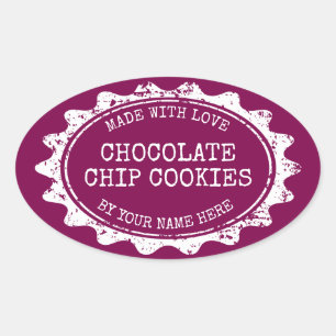 Adesivos em forma oval Feito com amor para biscoit