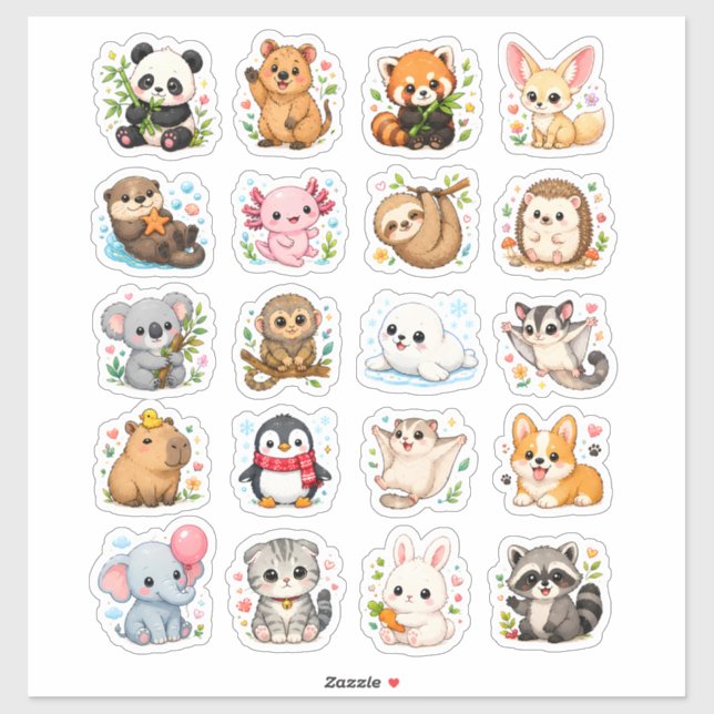 Adesivos estéticos de animais fofos (Folha)