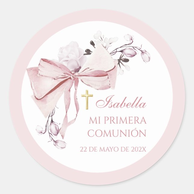 Adesivos Favor de Primeira Comunhão Coquette (Frente)