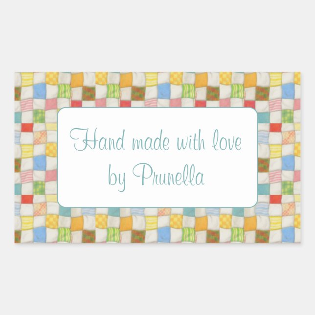Adesivos "Feito à Mão" do Retângulo do Crazy Quilt (Frente)