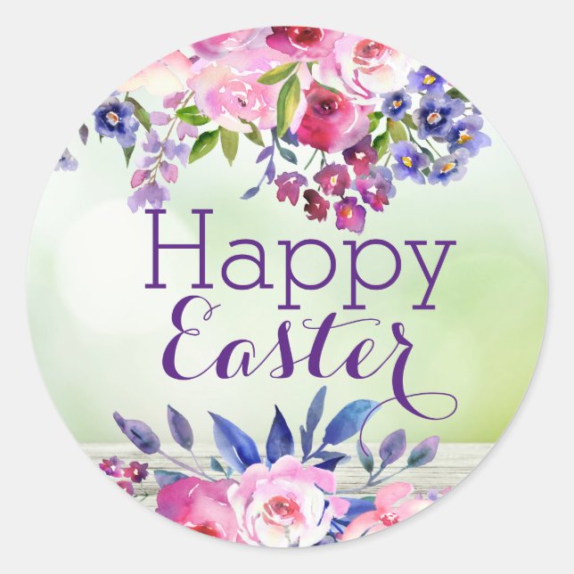 Adesivos Feliz Páscoa Flores Aquarela (Frente)