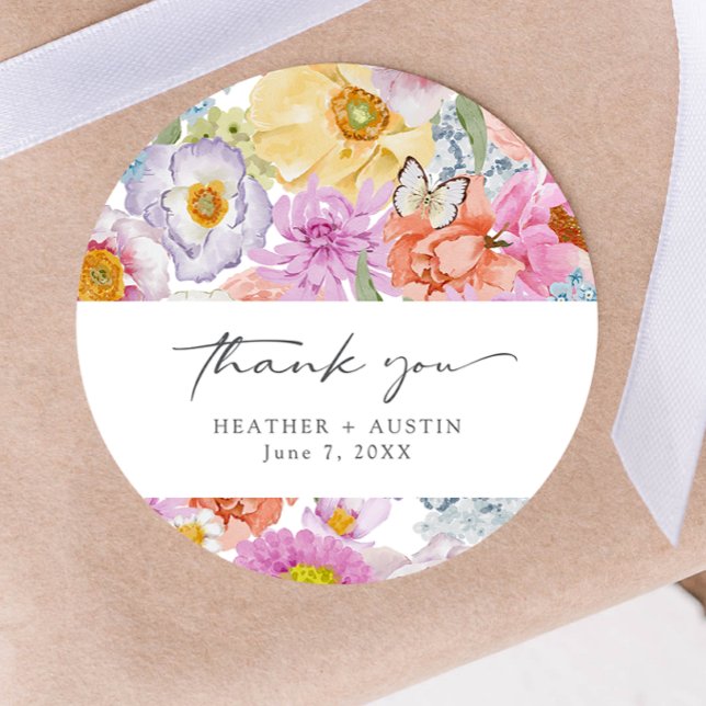 Adesivos Florais Brilhantes e Destacados (Bold Bright Floral Round Thank You Stickers by Painted Paperie
)
