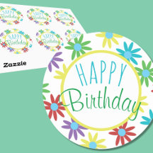 Adesivos Florais Coloridos de Aniversário